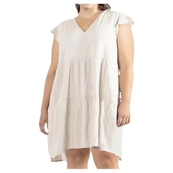 Black Tape Plus Size 2X Tiered Mini Babydoll Dress In Sand Dollar  Beige Neutral - Picture 1 of 8